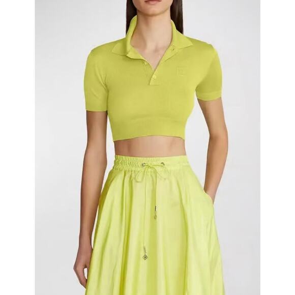 Ralph Lauren Collection Purple Label Cropped Silk Jersey Polo Sweater Collar Top - Picture 4 of 6